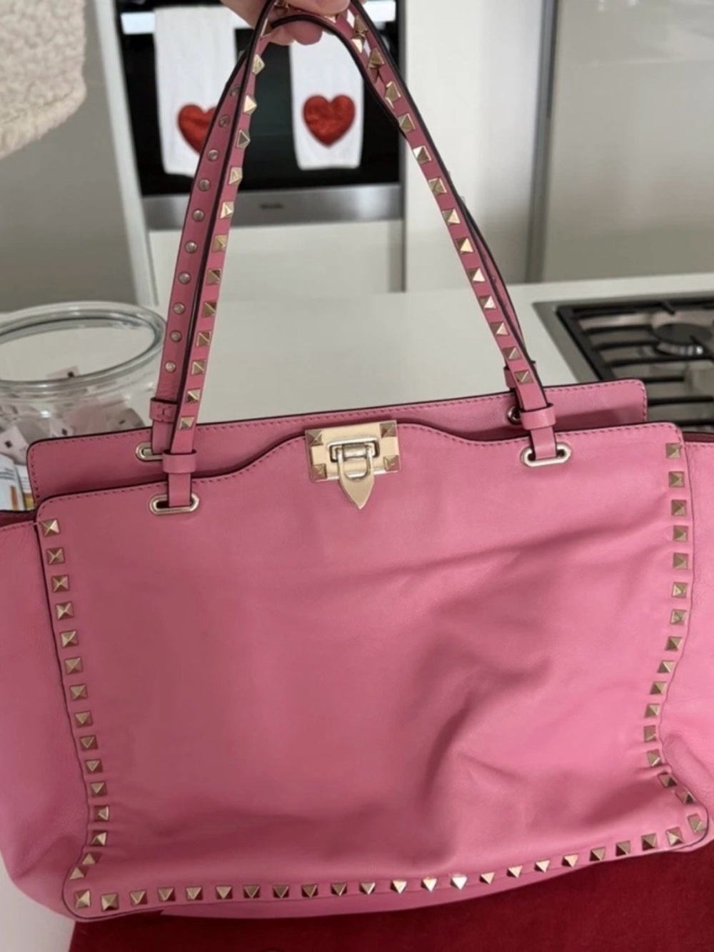 Valentino Pink Leather Studded Tote Bag